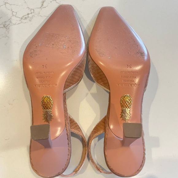 Aquazzura Maia 75 Velvet Slingback Pumps French Rose Mauve Pink Blush 34 4 - Picture 10 of 10